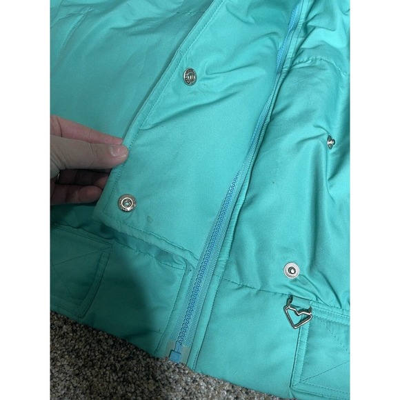 Vintage Obermeyer Ski Jacket Women's Size 16 Teal Green PUFFER Zip Button - Picture 8 of 16